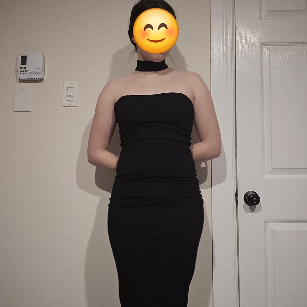 Revamped Classic Black Strapless Chocker Dress